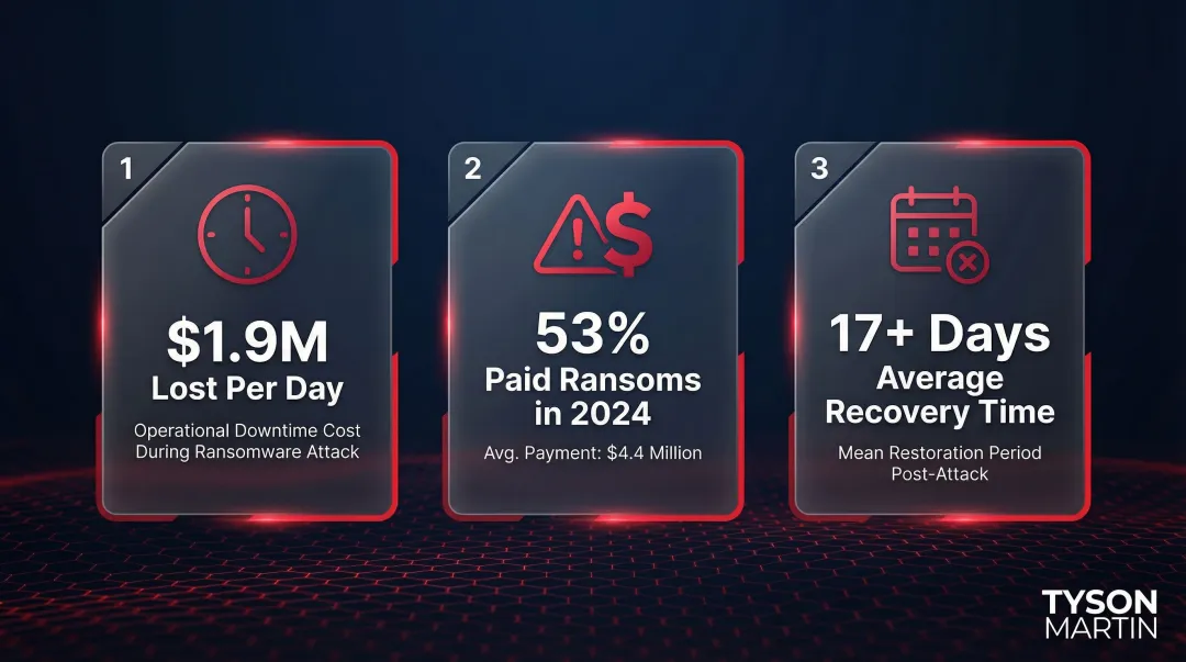 Healthcare ransomware financial impact statistics including ransom payments and daily downtime costs
