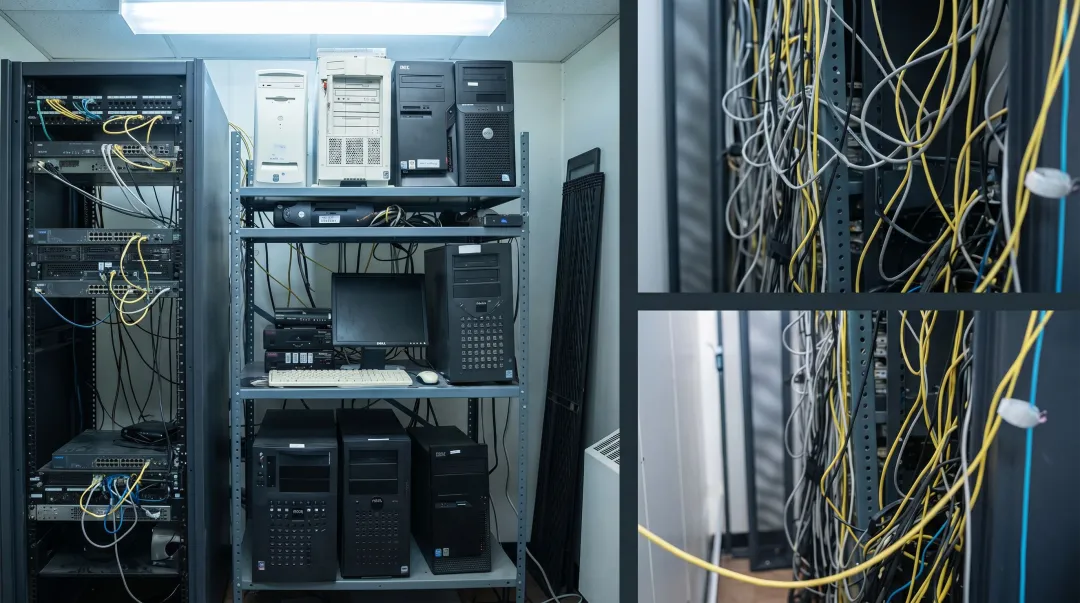 Mid-market company IT environment showing limited cybersecurity infrastructure and legacy systems