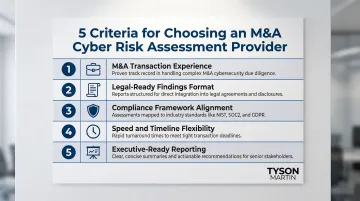 Five criteria for selecting an M&amp;A cyber risk assessment provider checklist infographic
