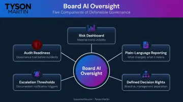 Board-level AI oversight governance framework showing five key oversight responsibilities