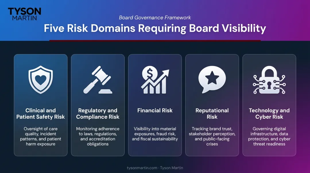 Five hospital board risk domains from clinical safety to cyber risk overview
