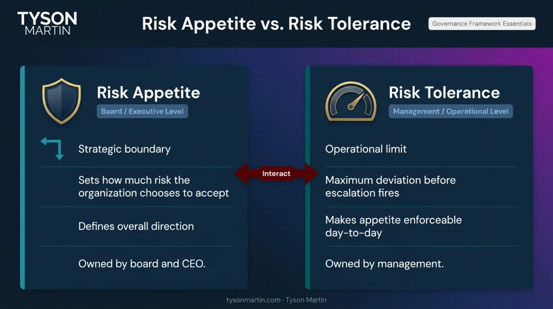 Cyber risk appetite versus risk tolerance side-by-side comparison infographic