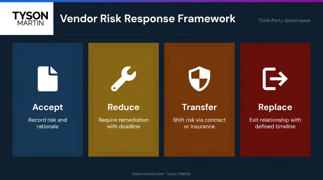 Four-option vendor risk response decision framework accept reduce transfer replace