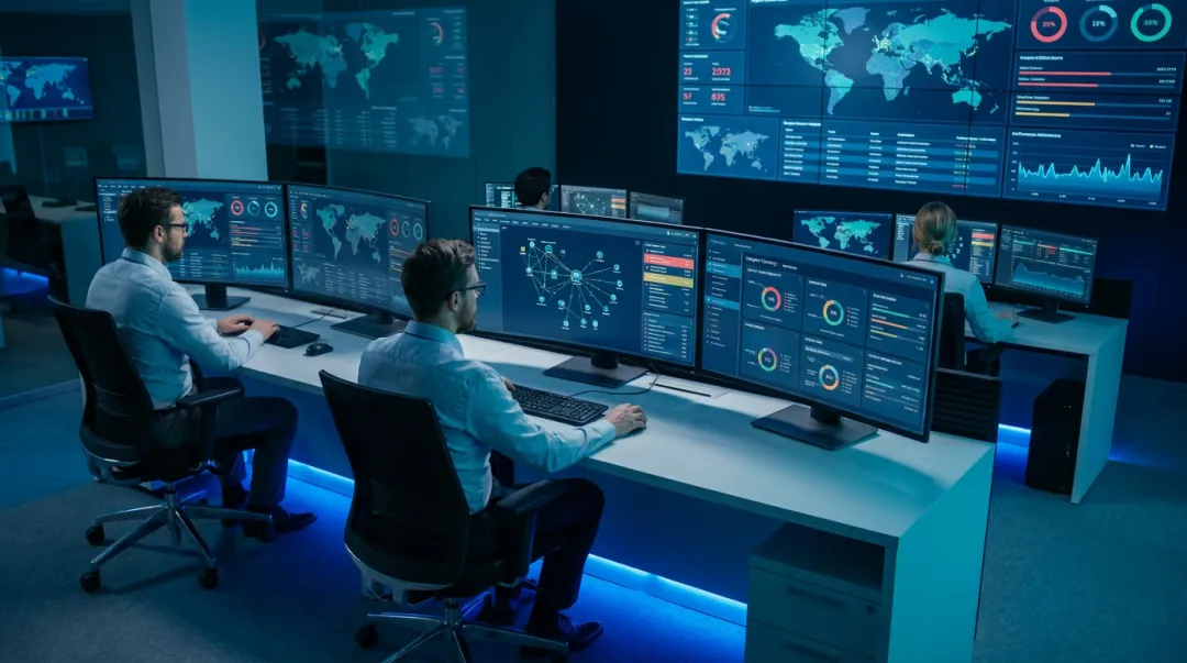 Enterprise IT operations center monitoring vendor systems and third-party network activity