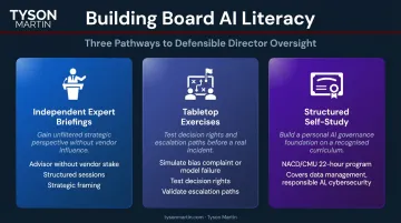 Three AI board literacy mechanisms independent briefings tabletop exercises structured study