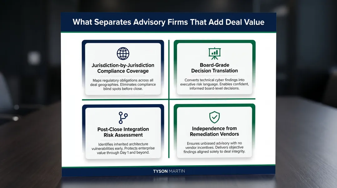 Four criteria for evaluating cross-border M&A cyber advisor board-level decision framework