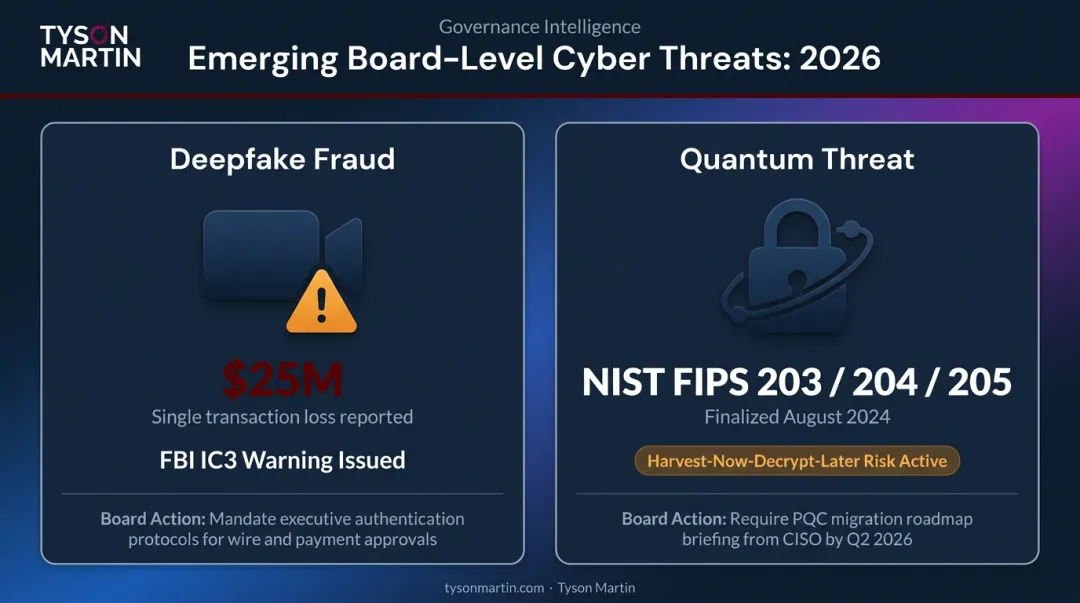Deepfake fraud and post-quantum encryption emerging cybersecurity threats for boards 2026