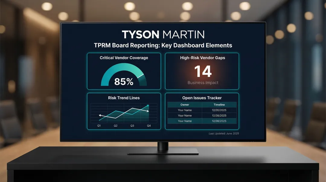 CISO board reporting TPRM dashboard four key elements trend metrics infographic