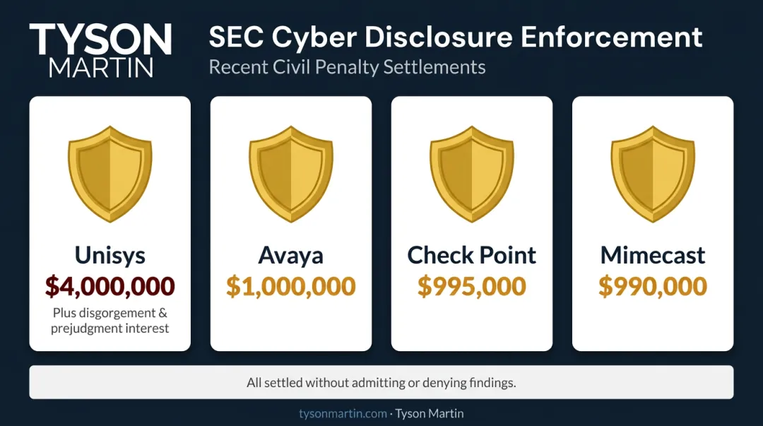 SEC SUNBURST enforcement penalties comparison table for four technology companies