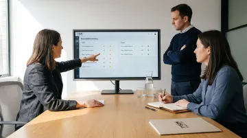 Security team reviewing after-action report with remediation tracking dashboard on screen