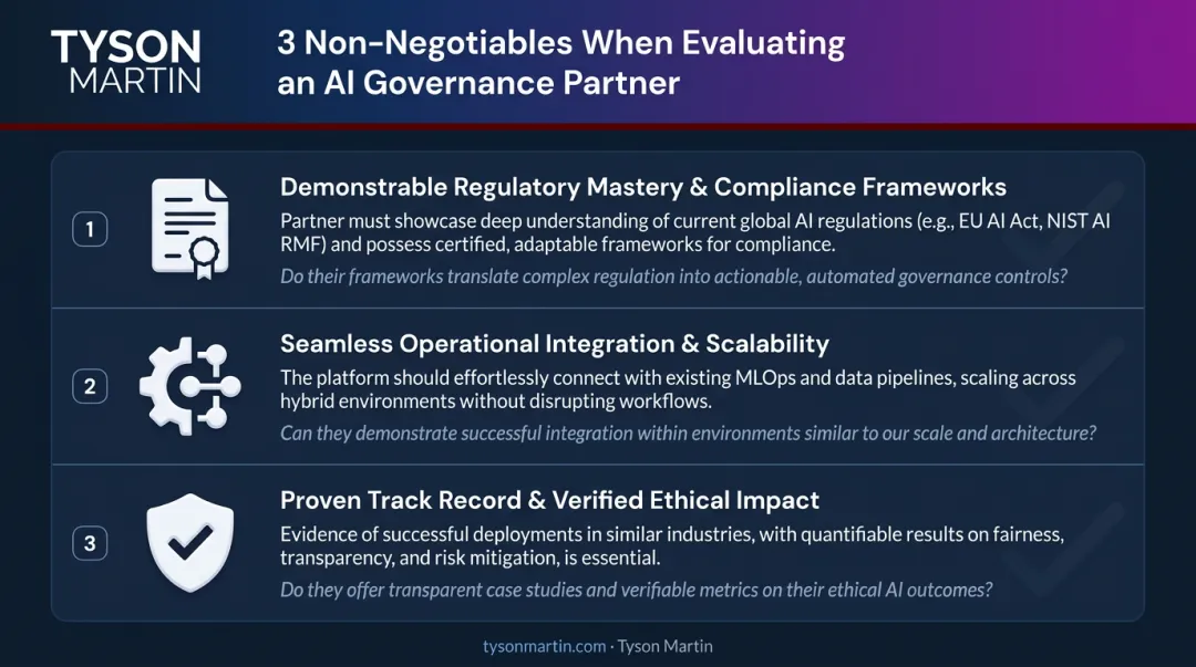 Three non-negotiable criteria for evaluating AI governance partners board checklist