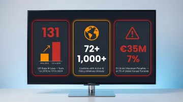 Global AI regulation growth timeline showing 1 to 131 US state laws from 2016 to 2024