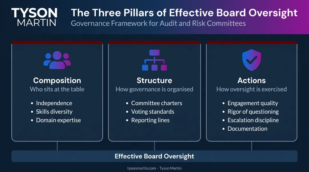 Three dimensions of effective board oversight composition structure and actions