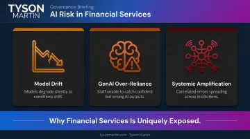 Three AI risk categories in financial services systemic vulnerability infographic
