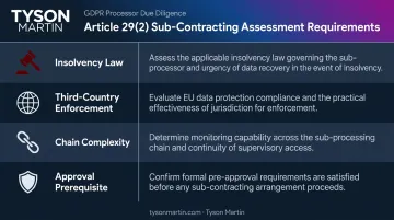 Article 29 sub-contracting risk assessment four areas comparison table infographic