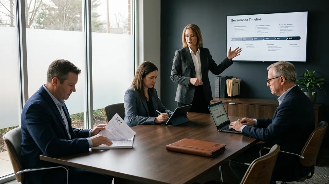 Corporate legal team reviewing duty of care breach case documents and compliance records