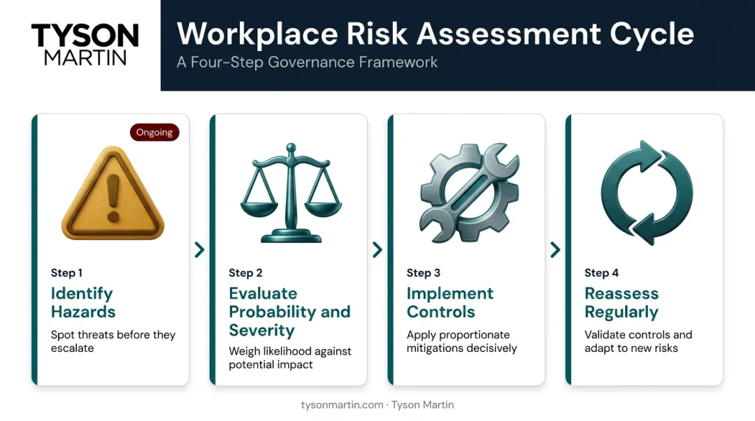 Four-step workplace risk assessment process for employer duty of care compliance