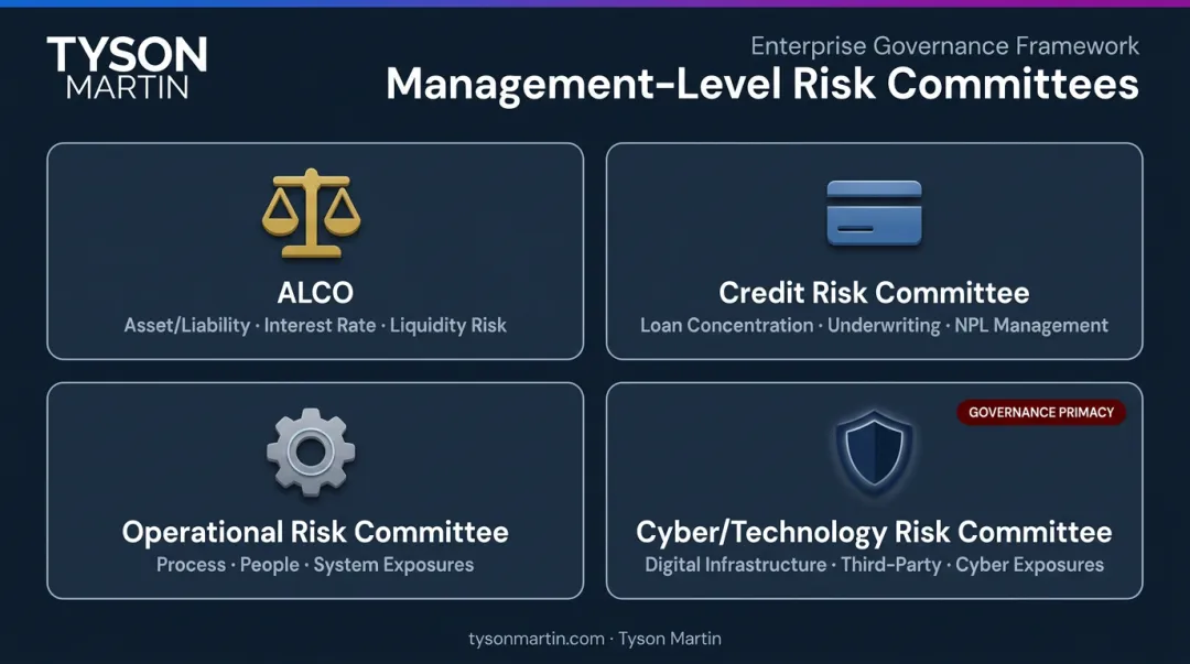 Four management-level bank risk committees scope and responsibilities overview