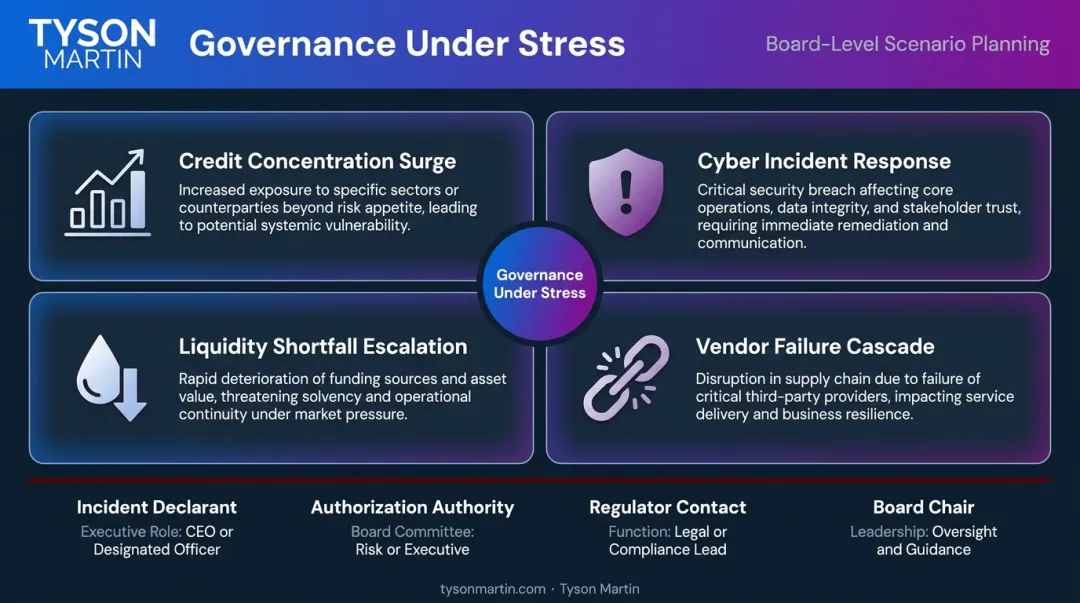Four governance stress-test scenarios for bank risk committee tabletop exercises