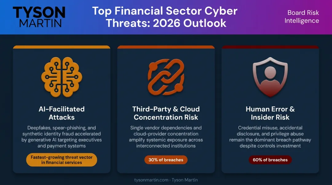 Three financial cybersecurity risk categories infographic with 2025 statistics