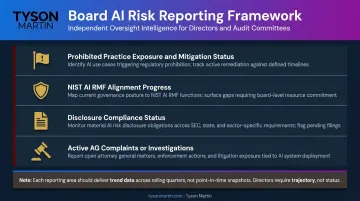 Board-level AI risk reporting structure four key oversight areas checklist
