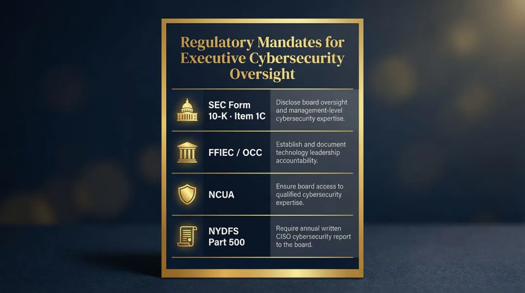 Four key regulatory frameworks requiring senior cybersecurity leadership in financial institutions
