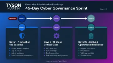 45-day post-close cybersecurity stabilization plan timeline with three phases