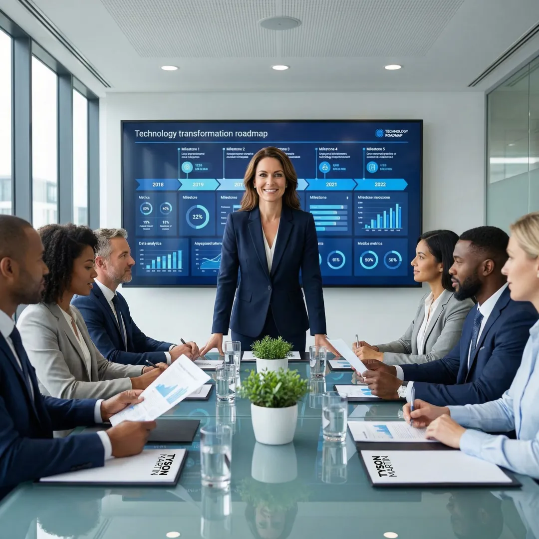 Senior executive presenting digital strategy to board members