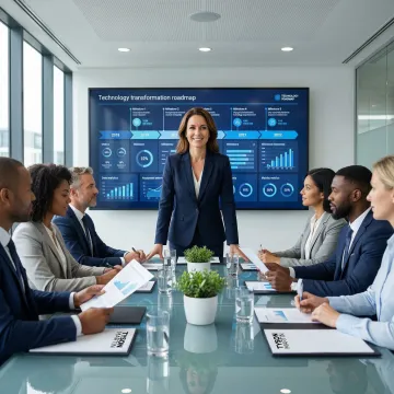 Senior executive presenting digital strategy to board members