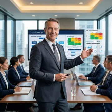 Technology executive presenting strategic IT roadmap to board members