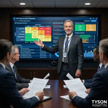 Government cybersecurity executive presenting risk assessment to agency leadership team