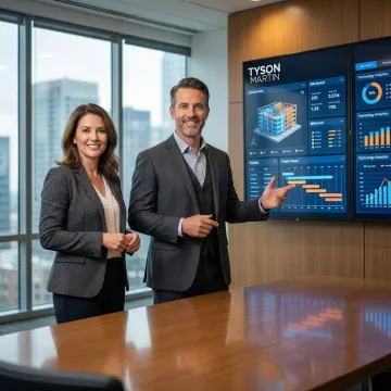 Construction technology leader reviewing digital blueprints and project management systems