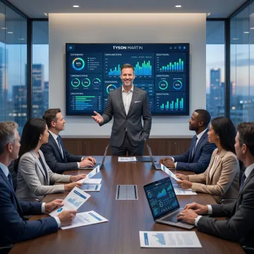 Cybersecurity advisor presenting compliance strategy to executives