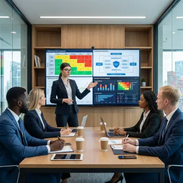 Security consultant presenting risk management strategy to business executives