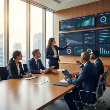 Executive team reviewing cybersecurity risk dashboard and security reports