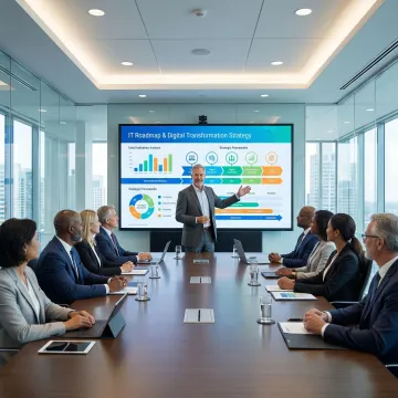 CIO presenting technology strategy to executive board meeting