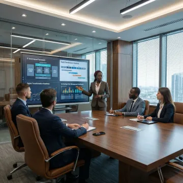 Senior IT executive presenting technology strategy to board of directors