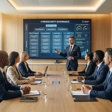 Cybersecurity executive presenting risk framework to board of directors
