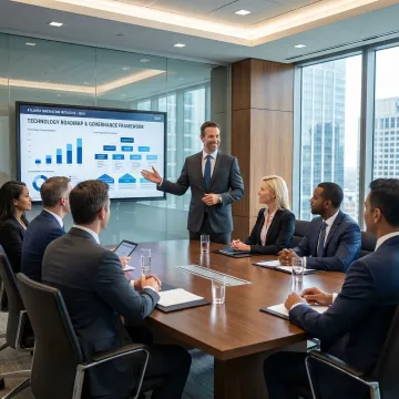 Executive technology advisor reviewing digital infrastructure strategy with Atlanta business leaders