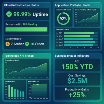Technology strategy dashboard showing business-aligned metrics and KPIs