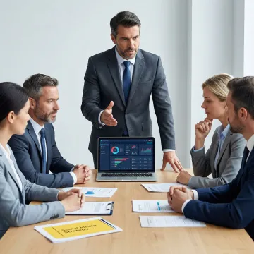 Executive consulting on technology strategy in modern Cleveland office