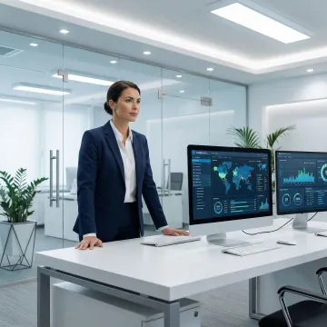 Cybersecurity executive reviewing risk dashboard in modern Denver office