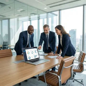 CISO advisor reviewing cybersecurity governance dashboard with executive team