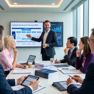 Advisor presenting governance framework to executives