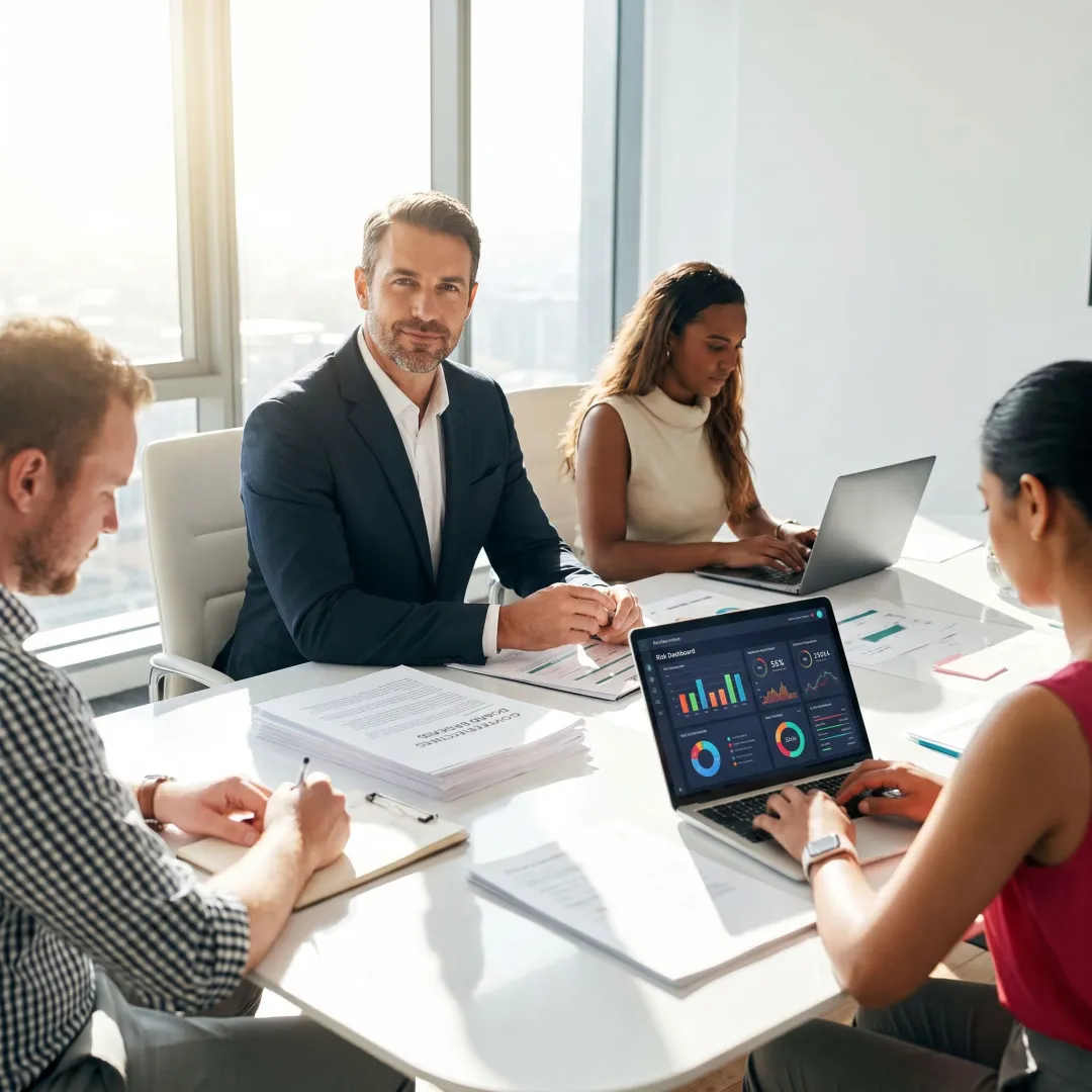 Advisor reviewing cybersecurity governance materials