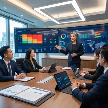 Cybersecurity advisor presenting risk strategy to executives