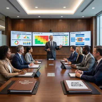 Board advisor presenting governance strategy to executives