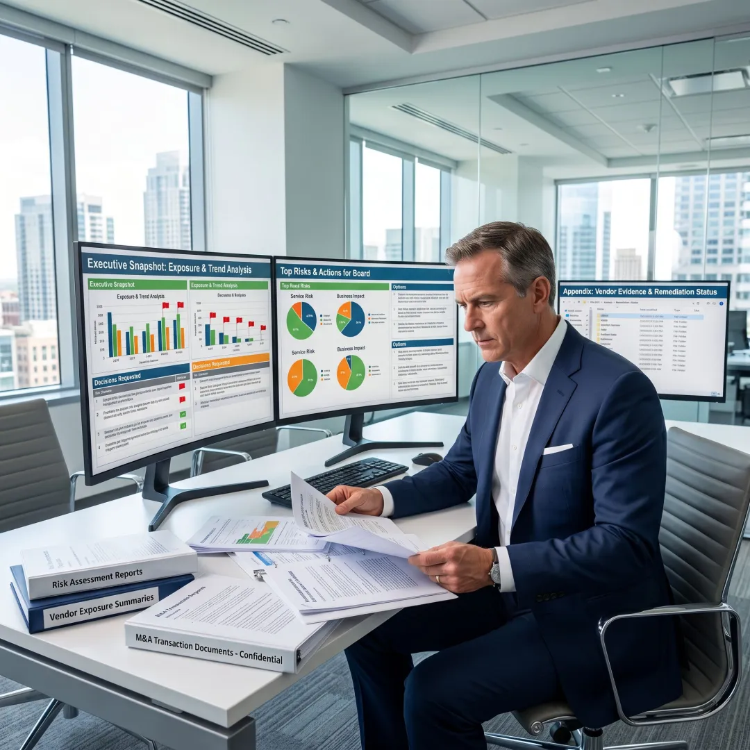 Advisor reviewing acquisition risk findings
