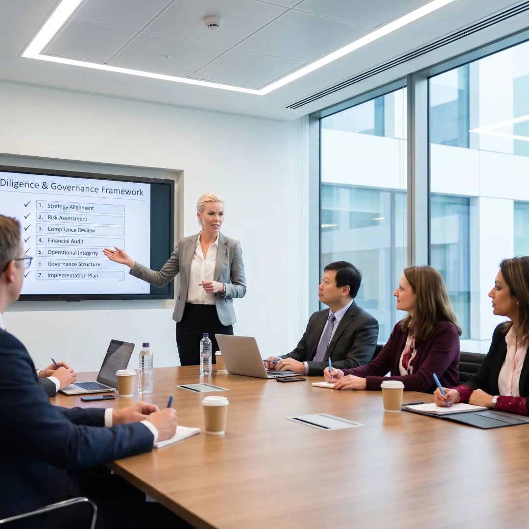 Advisor presenting a structured due diligence process