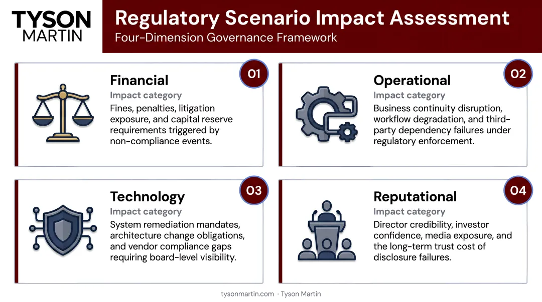 Four-dimension regulatory scenario impact assessment framework financial operational technology reputational